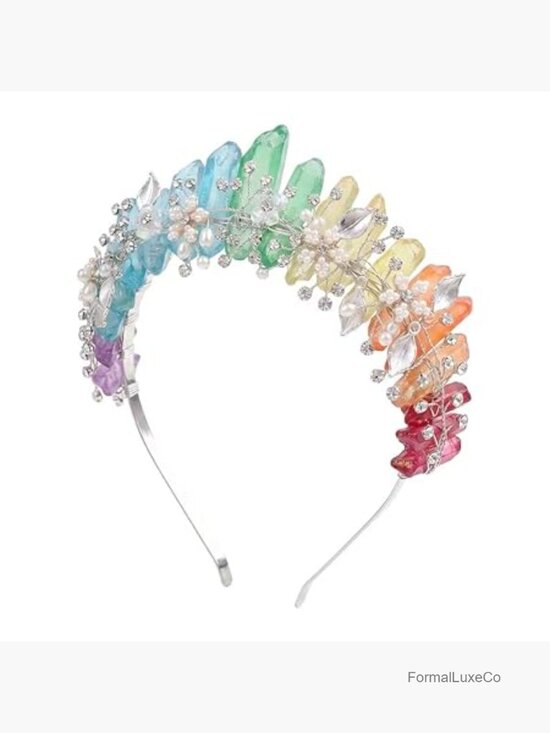 Raw Crystal Headband with Pearl Rhinestone Quartz Fairy Goddess Bridal Headwear main image 6